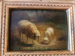 lot 63 image: Ewe & Lamb Original Oil Painting by K. Moyer