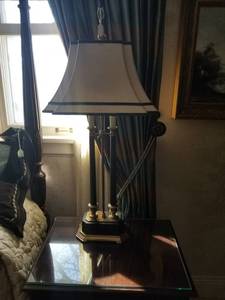 lot 73 image: Tall Pedestal Table Lamp by Oriental Accent, Pair