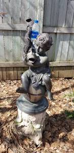 lot 87 image: Italian Bronze Garden Statue  Boy with Dolphin on Pedestal  PU in Eden Prairie