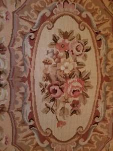 lot 101 image: Romantic Needlepoint Rose Medallion Area Rug