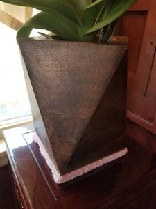 lot 118 image: Modern Wooden Geometric Flower Pot with Live White Orchids