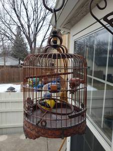 lot 132 image: Hanging Wooden Asian Bird Cage