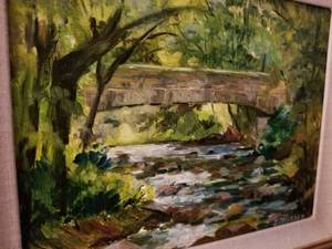 lot 148 image: J. Peterson Original Oil Painting- Bridge Across the Creek
