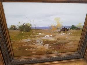 lot 185 image: Original Oil Painting of Sheep on the Prairie