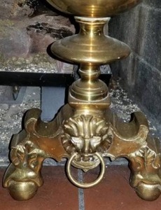 lot 188 image: Large Brass Fireplace Andirons and Screen