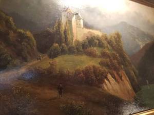 lot 203 image: Original Oil Painting on Canvas  European Castle on a Hill