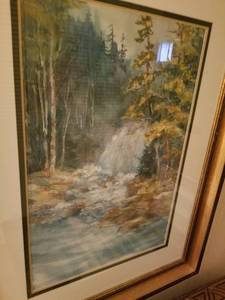 lot 207 image: Original Watercolor - Forest Waterfall Artist Signed