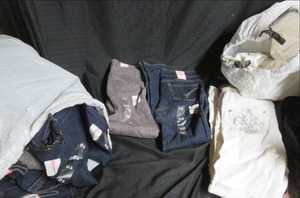lot 201 image: Large Lot of Girls JeansJeggins, & Shorts (Size 10) Some Cleaning Needed of White Shorts 4B
