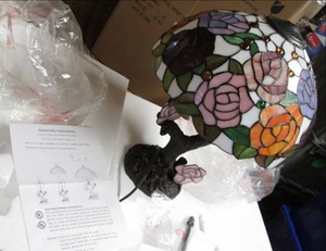 lot 353 image: Double Lit Tiffany Style Lamp With Roses (...
