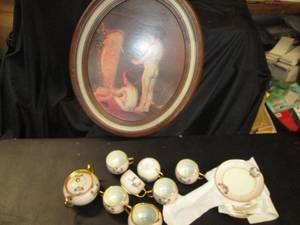 lot 390 image: China Tea Set With Vintage Framed A...