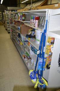 lot 2 image: Store Shelving - 4 Foot Single Sided Sections with Peg Board Backing & Storage Drawer