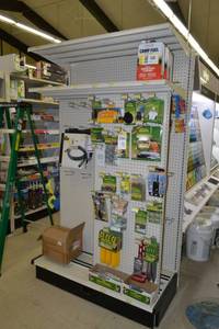 lot 8 image: Store Shelving - 4 Foot Single Sided Section Including Sliding Panels and Shelves with Peg Board Backing & Storage Drawer