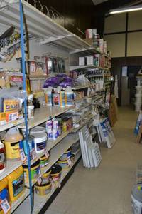 lot 33 image: Store Shelving - 4 Foot Single Sided Sections with Peg Board Backing & Storage Drawer