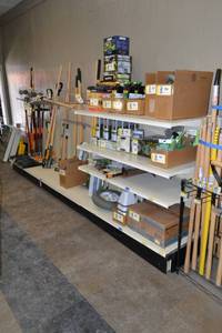 lot 39 image: Store Shelving - 4 Foot Single Sided Section and Shelves with Peg Board Backing & Storage Drawer