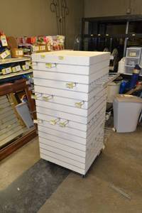 lot 78 image: Rolling Store Display w Slatwall Hooks