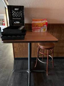 lot 110 image: Table, Chair, Cash Register Tills, Garbage Bags