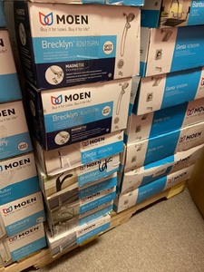 lot 36 image: Pallet with assorted Moen Faucets some used but all complete conditions vary from good to very good conditions