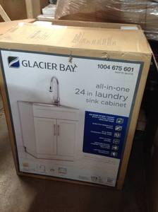 lot 11 image: GLACIER BAY All-in-One 24.125 in. x 21.375 in. x 35 in. Stainless Steel Laundry Sink with Faucet and Storage Cabinet
