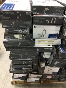 lot 23 image: Pallet of Glacier Bay Kitchen and bathroom faucets original returns