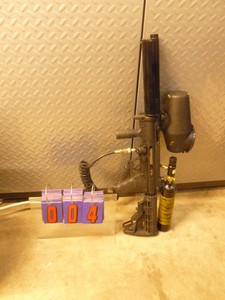 Tippman .68 A5 paint ball gun with remote air line. Very good condition. Upgraded barrel. As shown.
