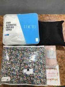 lot 1 image: Lot of  Twin Bedding Comforter Sheets,  Feather, Mattress Cover and Pillow