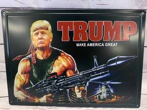 lot 11 image: Donald Trump Rambo Metal Sign 12 x 17