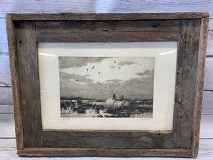 lot 88 image: Vintage Apple Crate Framed Hunting Artwork