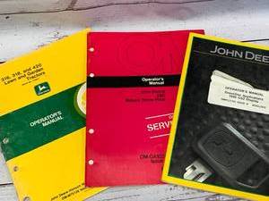 lot 92 image: Lot of 3 Vintage John Deere Manuals (These sell for $15 to $40 each online )