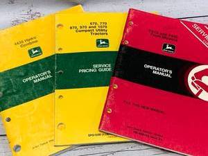 lot 96 image: Lot of 3 Vintage John Deere Manuals (These sell for $15 to $40 each online )