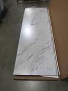 lot 63 image: Hampton Bay 6 ft. Laminate Countertop Kit in Calcutta Marble with Valencia Edge 12337KT06N4925