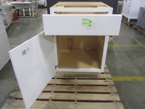lot 42 image: Hampton Assembled 24x34.5x24 in. Base Kitchen Cabinet with Ball-Bearing Drawer Glides in Satin White KB24-SW