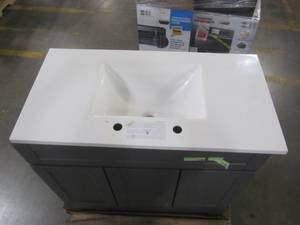 lot 41 image: Style Selections Gladmere 36.5-in Graphite Single Sink Bathroom Vanity with White Cultured Marble Top (Mirror Included) C43P36M-SS