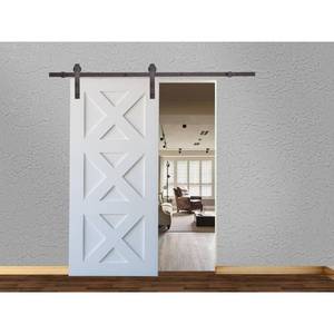 lot 156 image: Calhome 79 in. Classic Bent Strap Barn Style Sliding Door Track and Hardware Set SDH-SWD11-AB-79