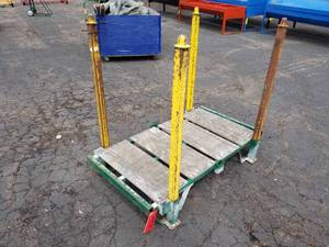 lot 243 image: Industrial Metal Pallet with Wood Top and 4-Metal Posts