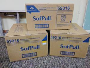 lot 407 image: Lot of (3) Georgia-Pacific SofPull Recessed Mechanical Towel Dispenser Stainless Steel 59316