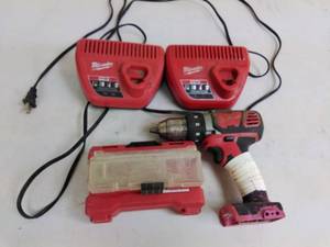 lot 138 image: Milwaukee Cordless Drill, 2-Battery Chargers