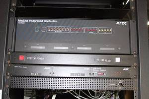 lot 105 image: Large Audio  Video Metal Equipment Rack - Includes Router Switcher Cables Amplifier & More
