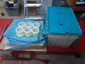 lot 12 image: 2-Plastic Totes With Packing blankets, 2-Bundles (New Tape)