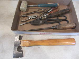 lot 130 image: Hatchet, Mallet, Scissors