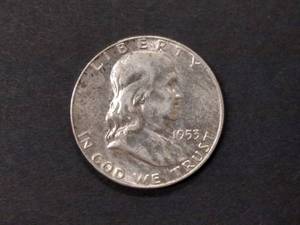 lot 99 image: 1953 D Franklin Silver Half Dollar...