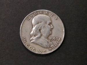 lot 100 image: 1959 D Franklin Silver Half Dollar...