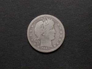 lot 115 image: 1909 D Barber Silver Quarter...