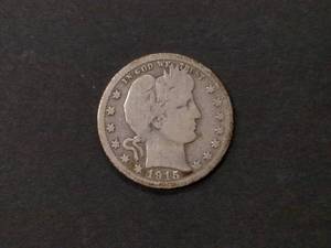 lot 120 image: 1915 D Barber Silver Quarter...