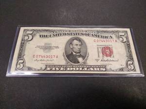 lot 159 image: 1953 Five Dollar Red Seal United St...