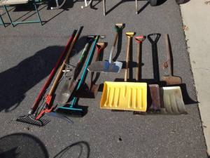 lot 15 image: Shovels, Rake, Broom, Branch Lopper