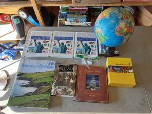lot 49 image: Globe, Encyclopedias, Irleand Books, Airplane Figure