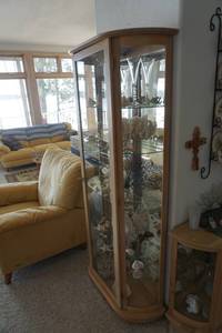 White Wood Glass Curio Cabinet With 5 Adjustable Glass Shelves