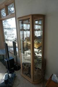 White Wood Glass Curio Cabinet With 4 Adjustable Glass Shelves