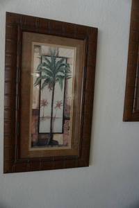 2 - Wood Framed Tropical Palm Tree Prints