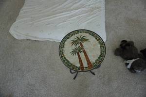 Metal Framed Tile Top Palm Tree Themed Utility Stand